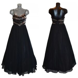 Joy Stevens Vintage 80s Black & Silver Sequins Chiffon Party Prom Dress sz 6